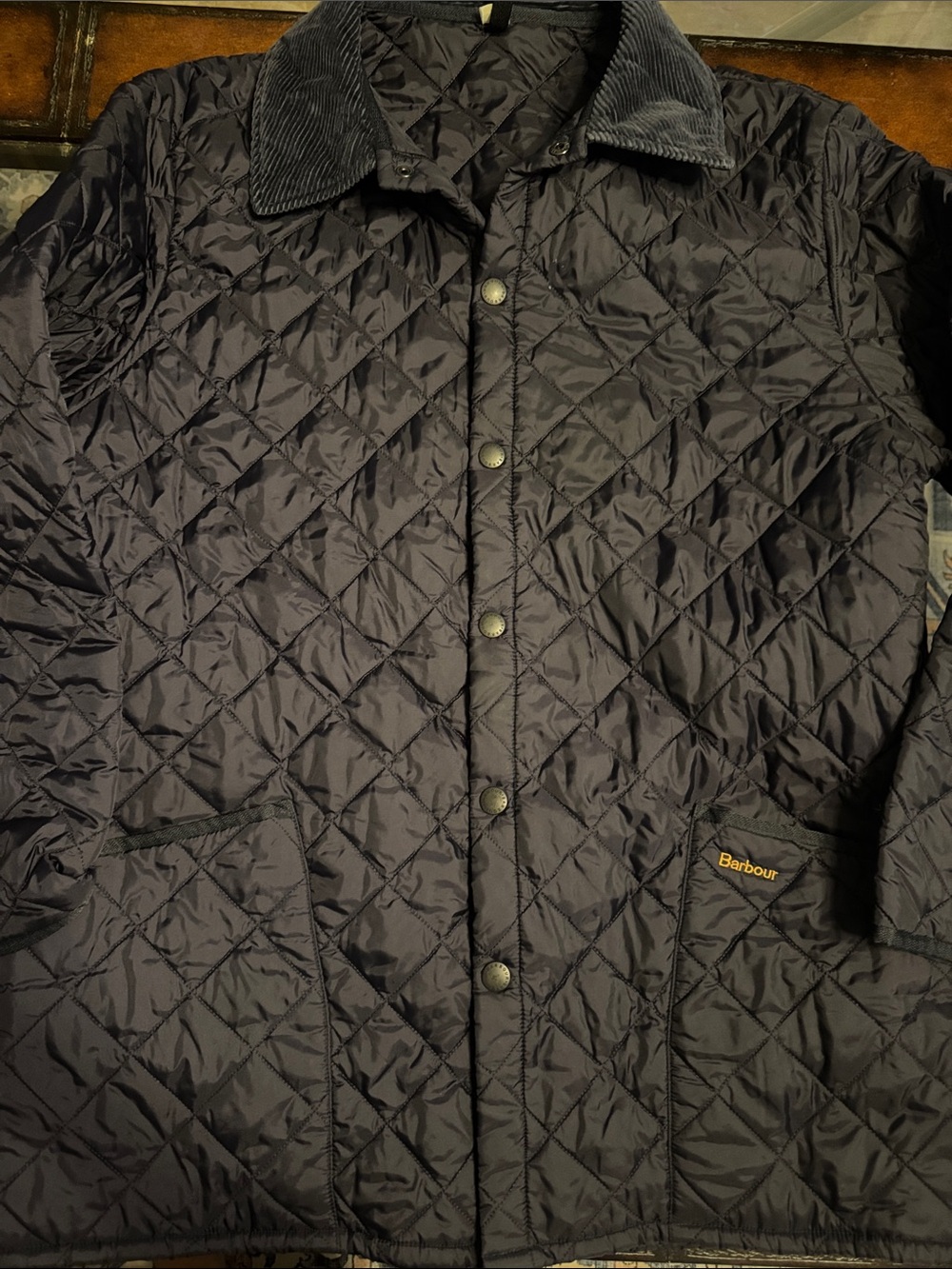 Barbour Quilted Black Lightweight Shirt Jacket with Corduroy Collar